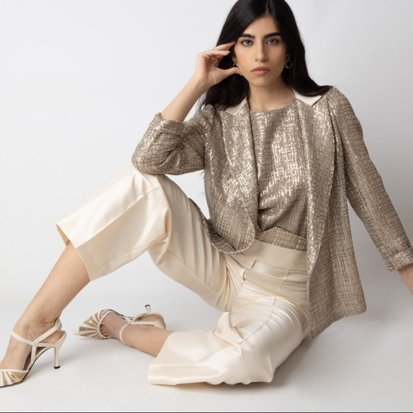 Pantalone Regular con Fondo Capri in Shantung TOLERANCE