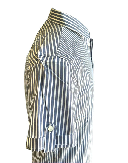 Camicia mezza manica a righe verticali Alessandrini blu a righe da uomo - Collezione Estate - Wemax.it
