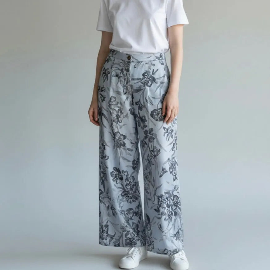 Pantalone caraffa fantasia floreale fit ampio EMME MARELLA — dettaglio tessuto | WEMAX