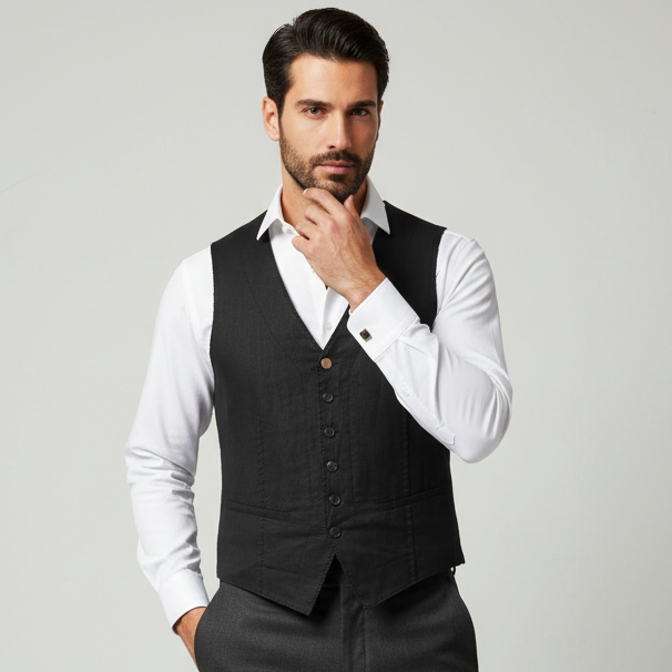 Gilet con bordi sfrangiati alle maniche e chiusura 6 bottoni