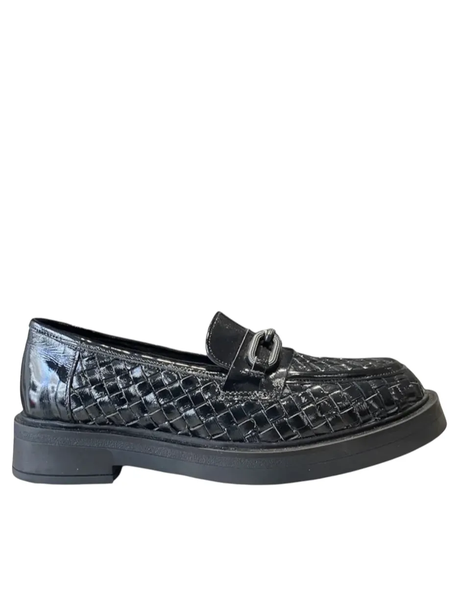 Mocassino in ecopelle intrecciata e fibbia, suola in gomma alta 5 cm PIXY