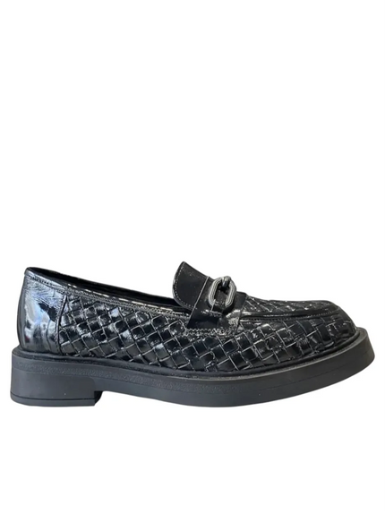 Mocassino in ecopelle intrecciata e fibbia, suola in gomma alta 5 cm PIXY