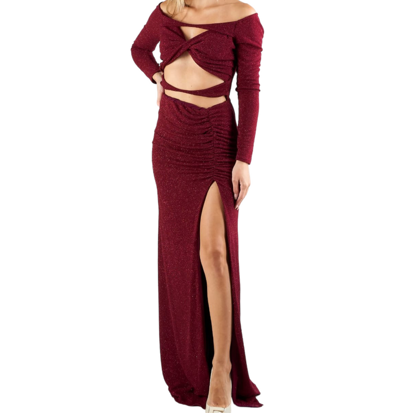 Abito lungo satinato con scollo a barca FELEPPA