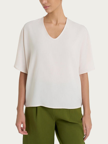 Blusa con scollo a V e manica al gomito in Ecoseta RAGNO