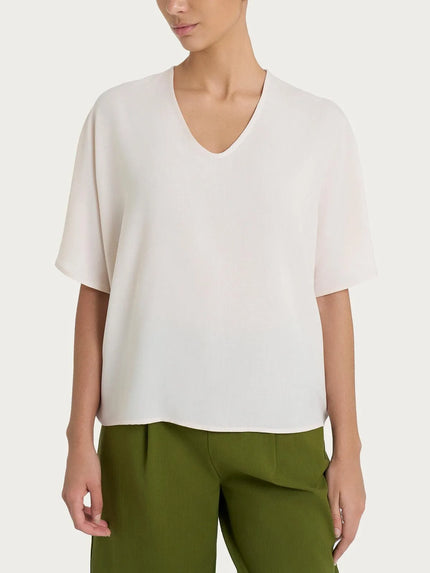 Blusa con scollo a V e manica al gomito in Ecoseta RAGNO