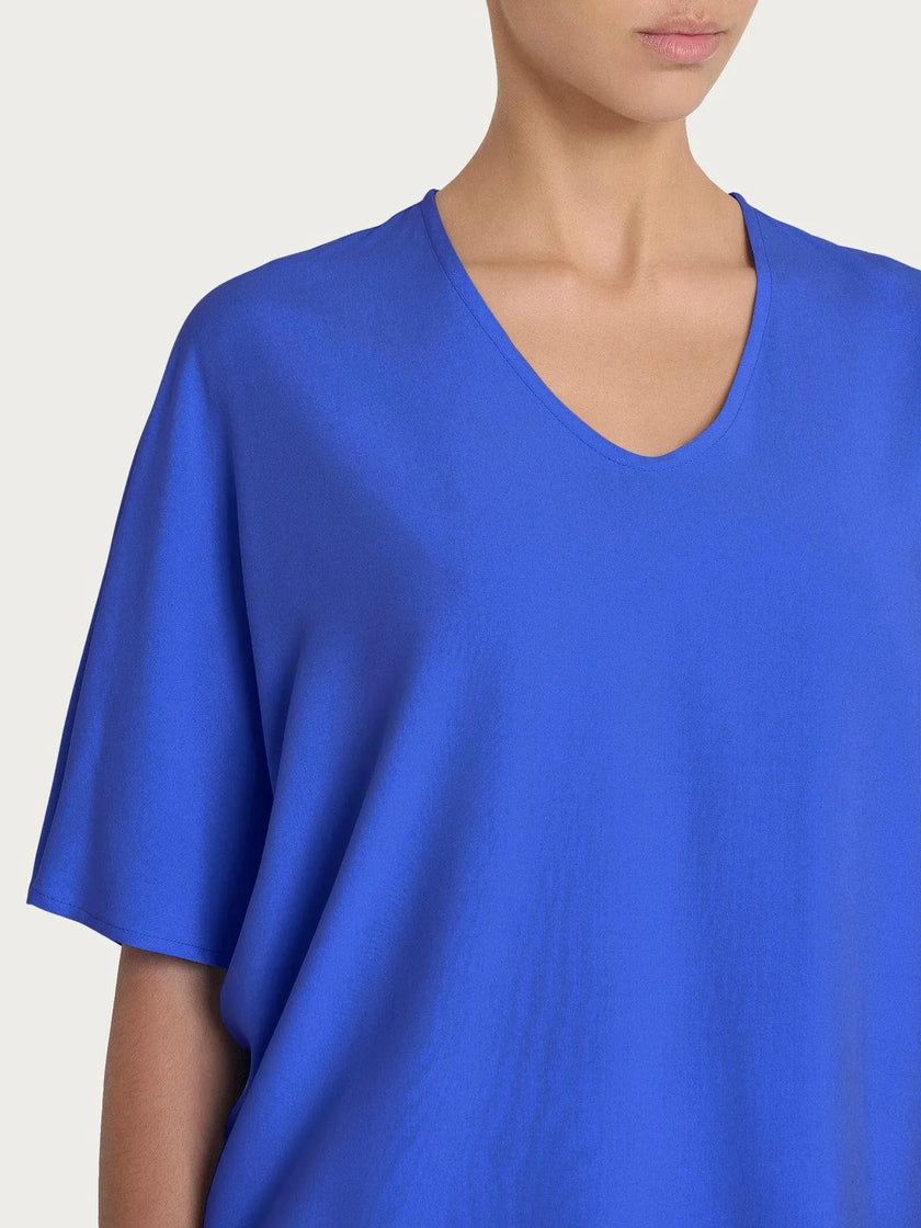 Blusa con scollo a V e manica al gomito in Ecoseta RAGNO