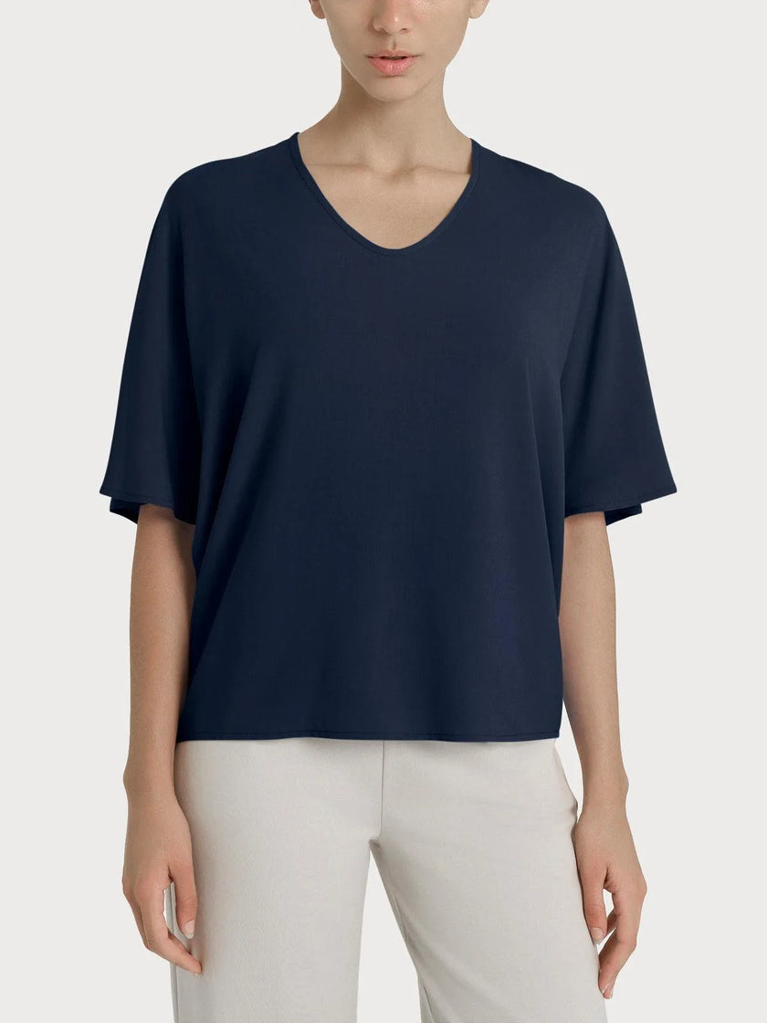 Blusa con scollo a V e manica al gomito in Ecoseta RAGNO
