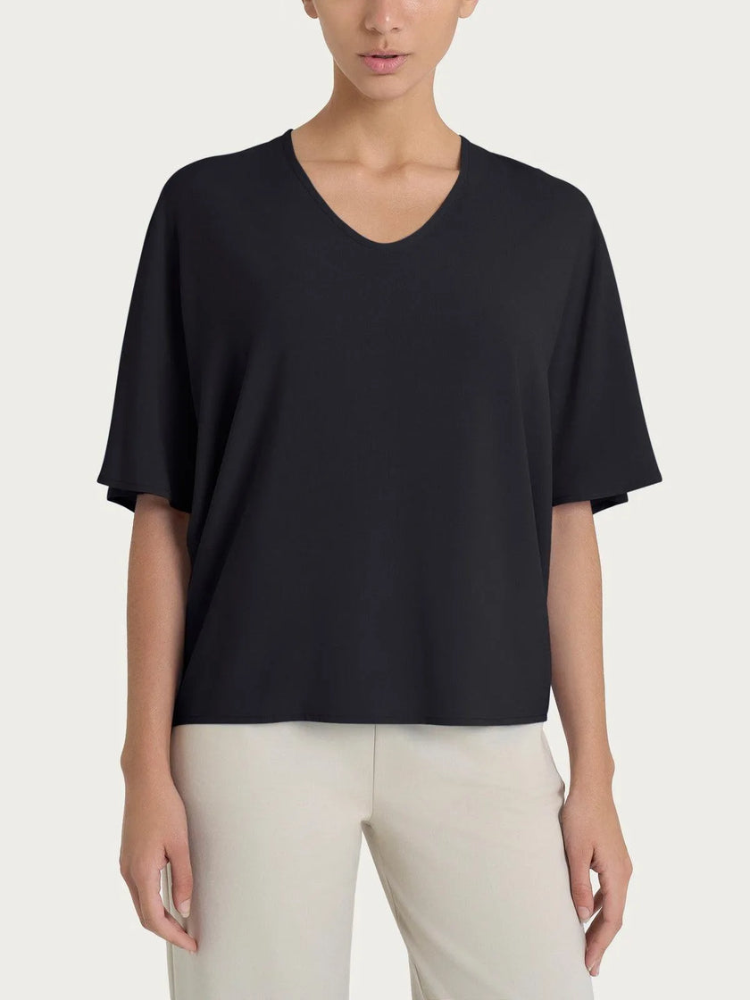Blusa con scollo a V e manica al gomito in Ecoseta RAGNO