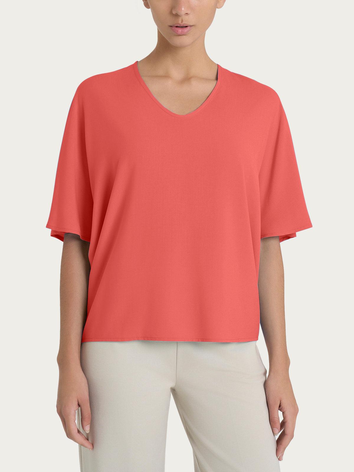 Blusa con scollo a V e manica al gomito in Ecoseta RAGNO