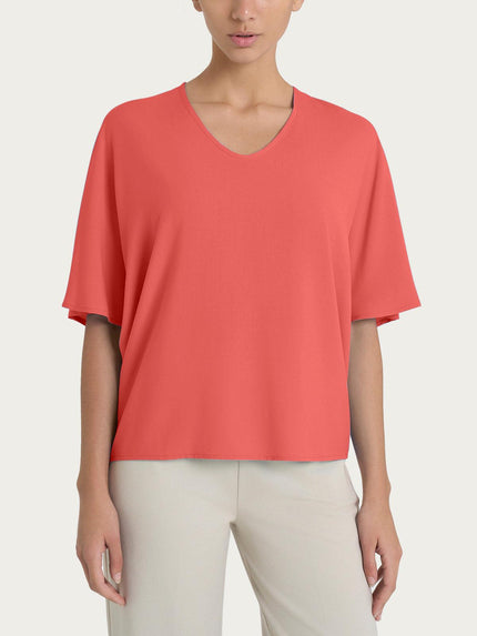 Blusa con scollo a V e manica al gomito in Ecoseta RAGNO
