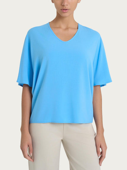 Blusa con scollo a V e manica al gomito in Ecoseta RAGNO