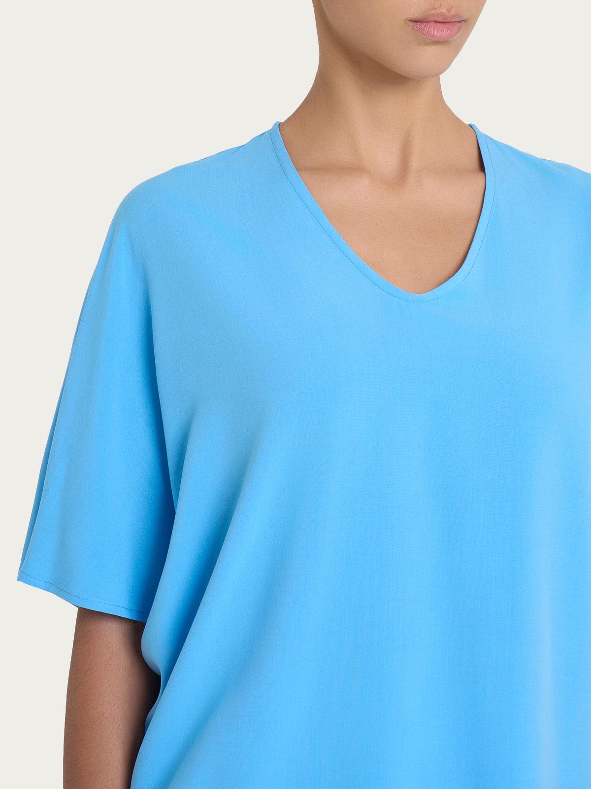 Blusa con scollo a V e manica al gomito in Ecoseta RAGNO