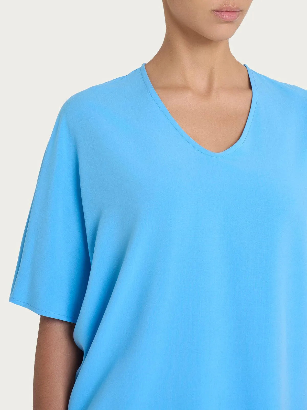 Blusa con scollo a V e manica al gomito in Ecoseta RAGNO
