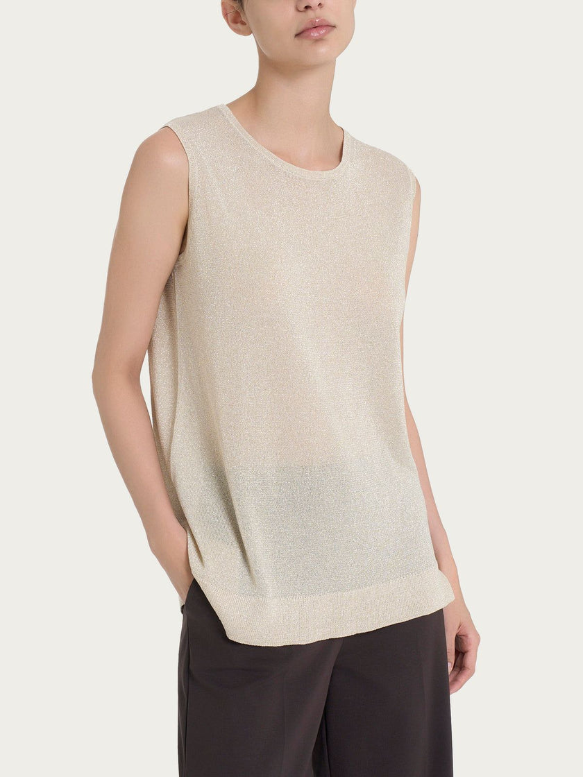 Maglia smanicata in Crêpe Lurex RAGNO