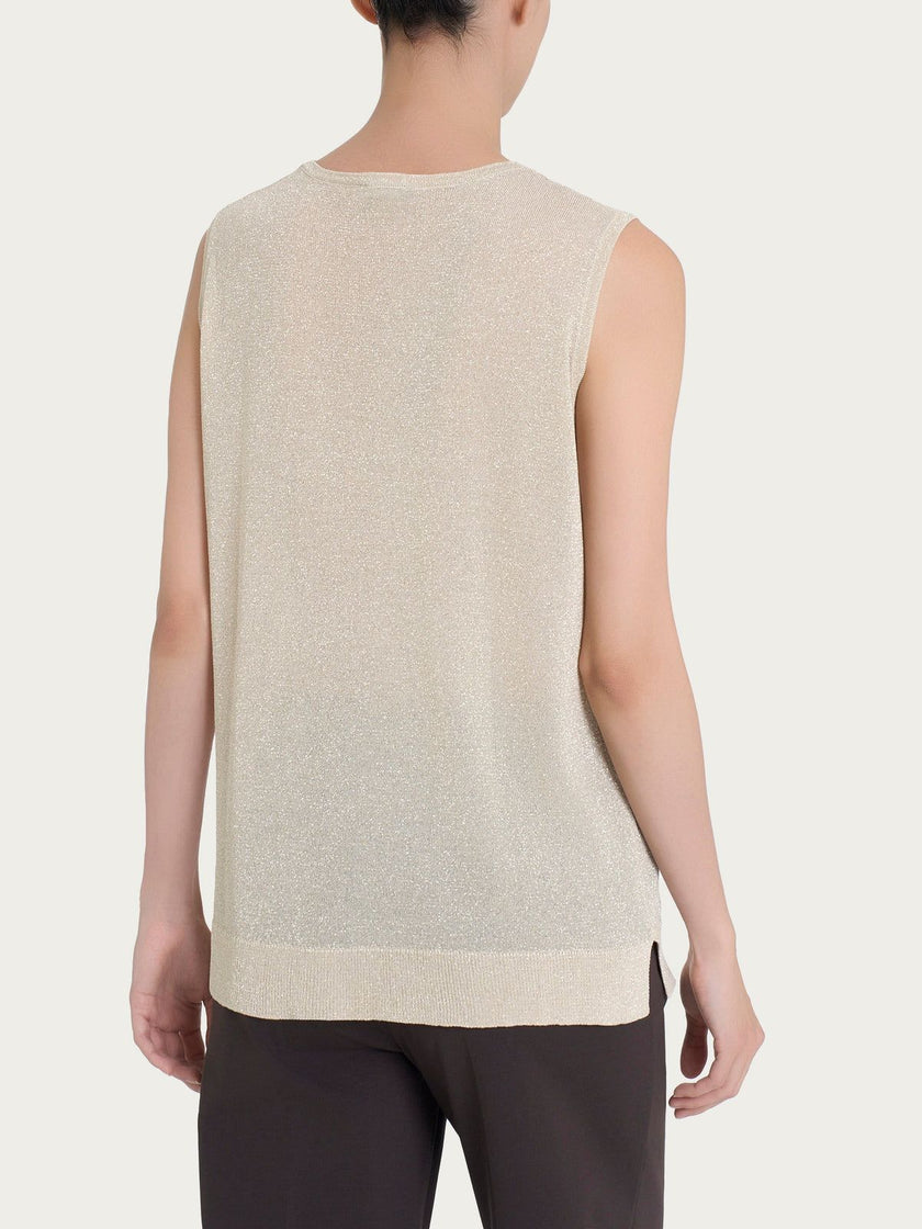 Maglia smanicata in Crêpe Lurex RAGNO