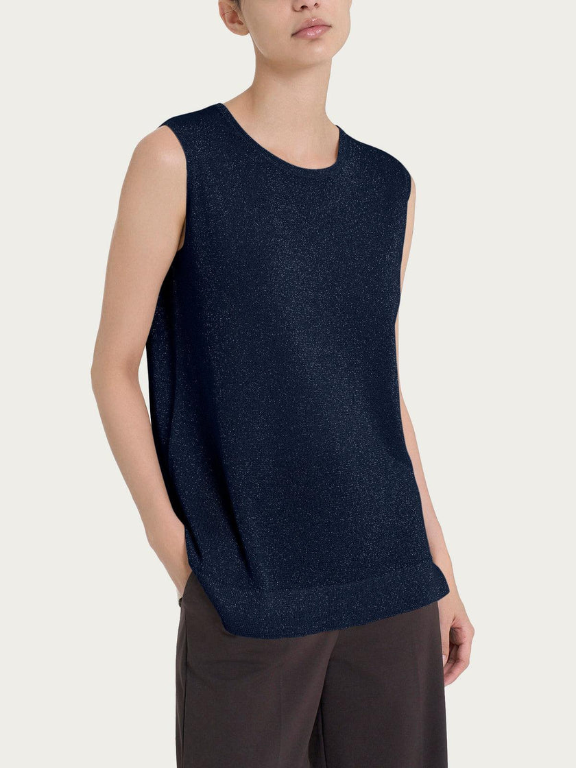 Maglia smanicata in Crêpe Lurex RAGNO