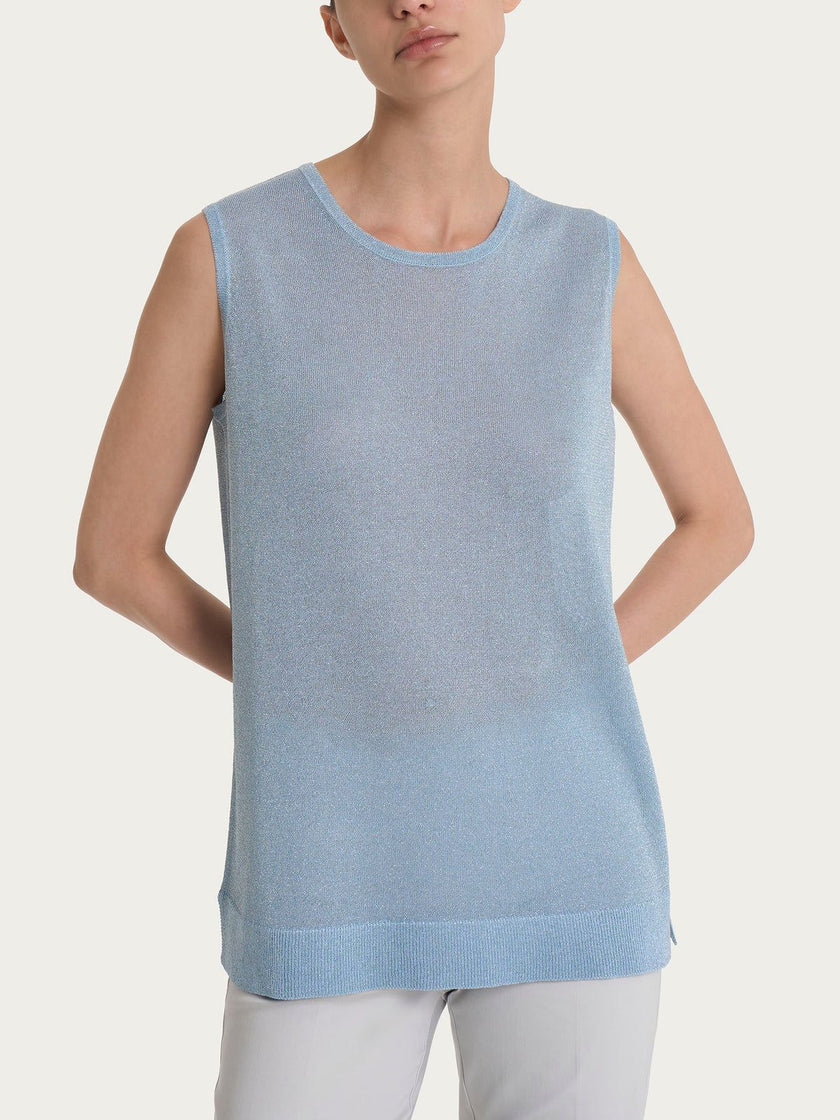 Maglia smanicata in Crêpe Lurex RAGNO