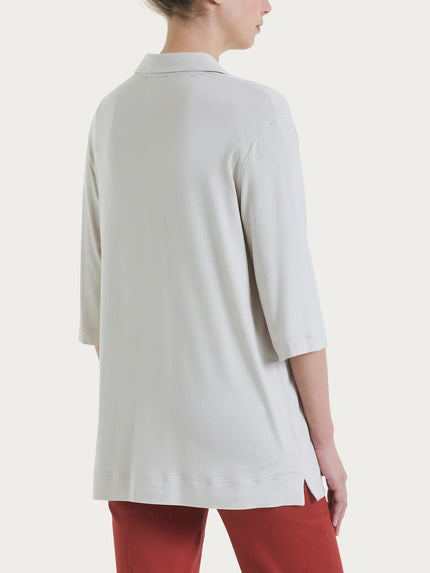 Maglietta con colletto e con manica 3/4 in misto viscosa