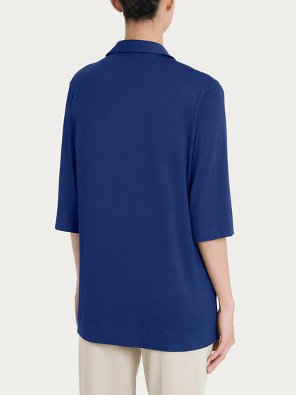 Maglietta con colletto e con manica 3/4 in misto viscosa