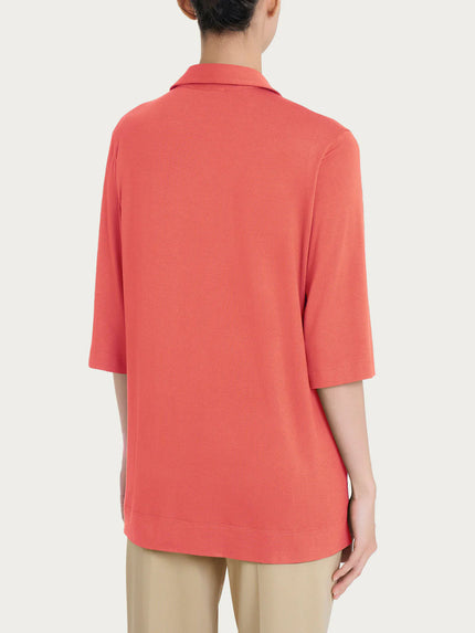 Maglietta con colletto e con manica 3/4 in misto viscosa