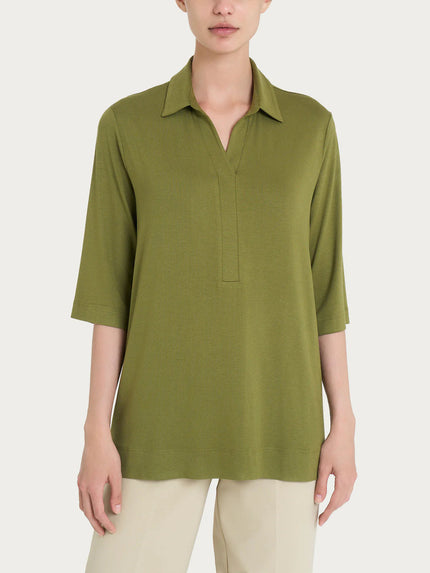 (Copia) Maglietta con colletto e con manica 3/4 in misto viscosa RAGNO