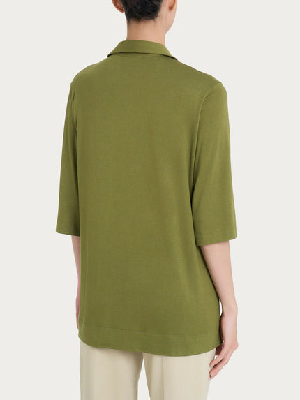 Maglietta con colletto e con manica 3/4 in misto viscosa