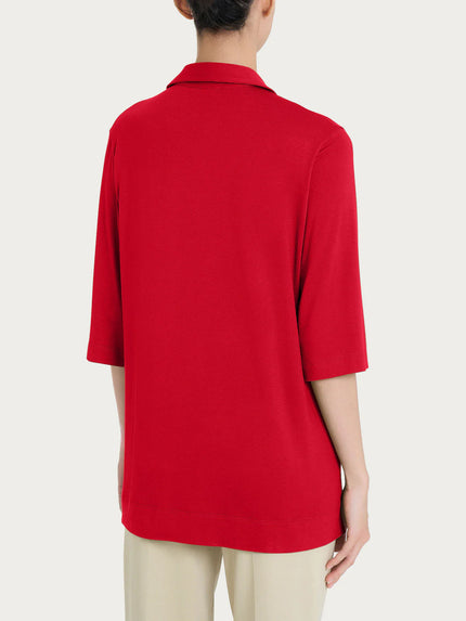 Maglietta con colletto e con manica 3/4 in misto viscosa