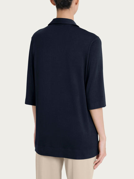 Maglietta con colletto e con manica 3/4 in misto viscosa