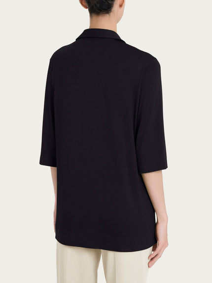 Maglietta con colletto e con manica 3/4 in misto viscosa