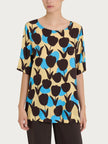 Blusa girocollo con macro tulips pattern in Ecoseta RAGNO
