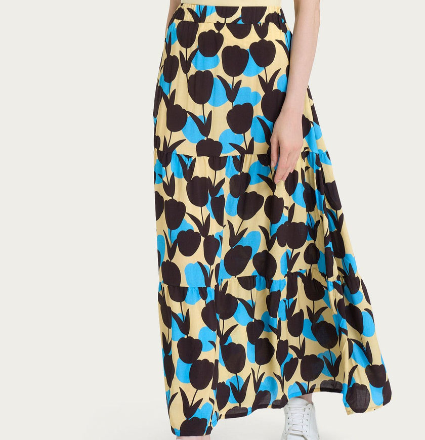 Gonna lunga con macro tulips pattern in Ecoseta RAGNO