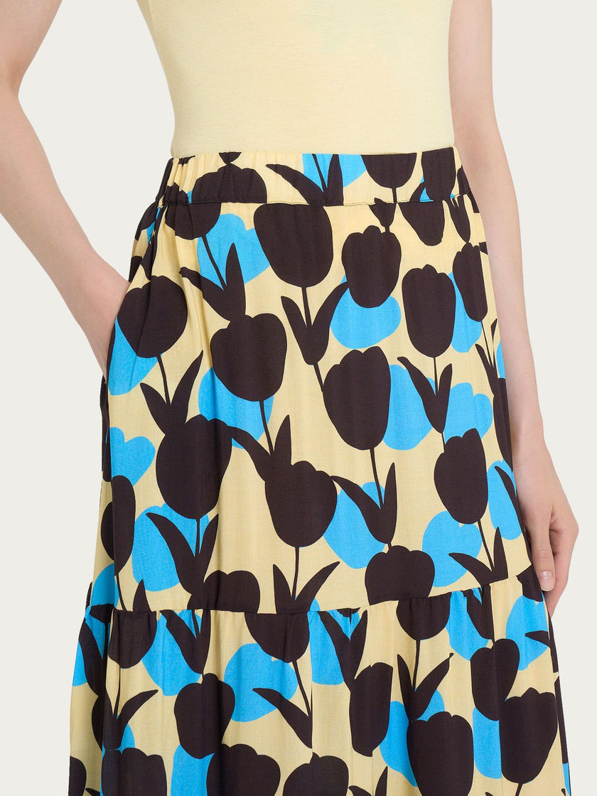 Gonna lunga con macro tulips pattern in Ecoseta RAGNO