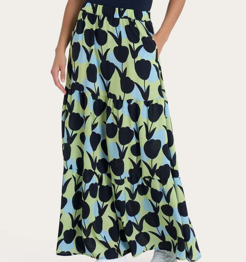 Gonna lunga con macro tulips pattern in Ecoseta RAGNO