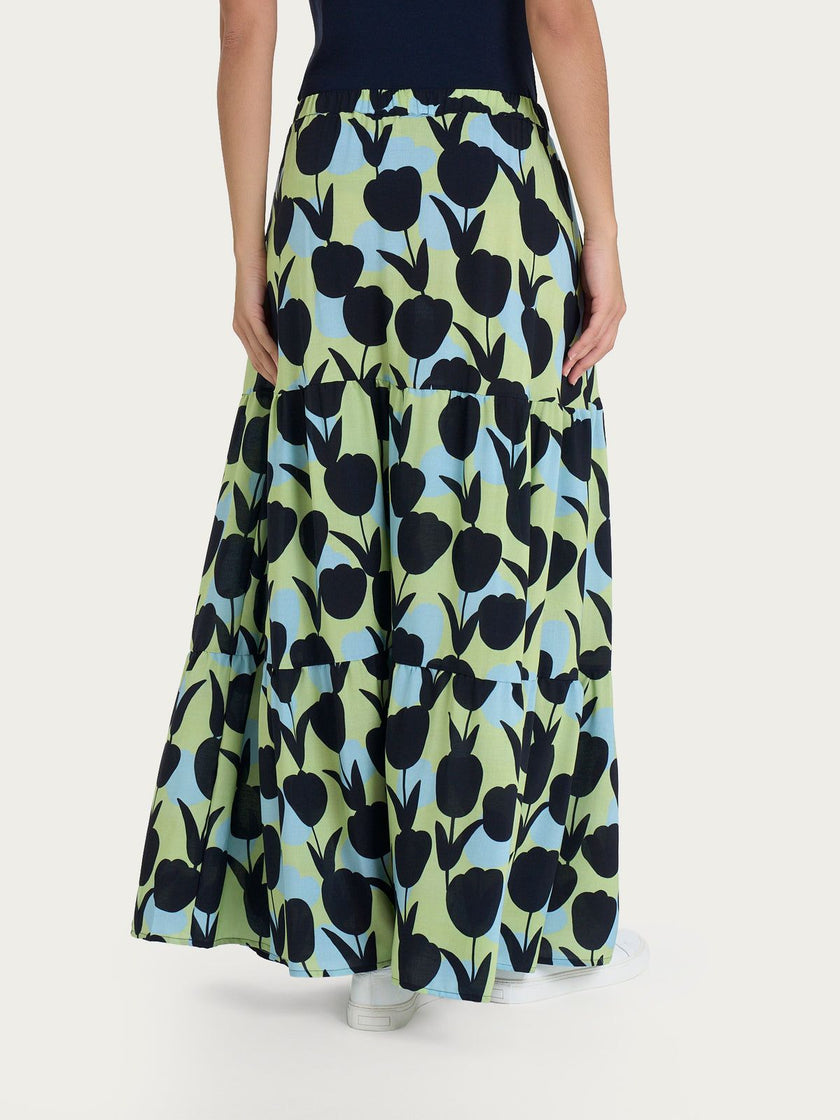 Gonna lunga con macro tulips pattern in Ecoseta RAGNO