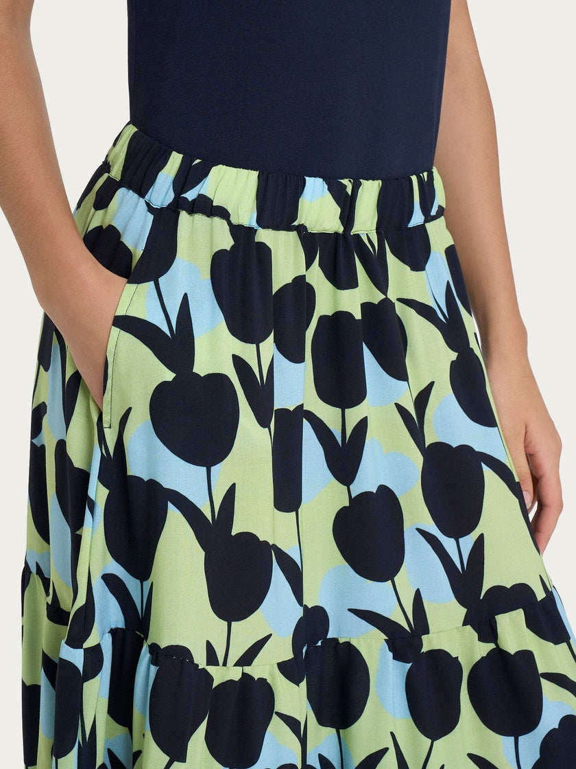 Gonna lunga con macro tulips pattern in Ecoseta RAGNO