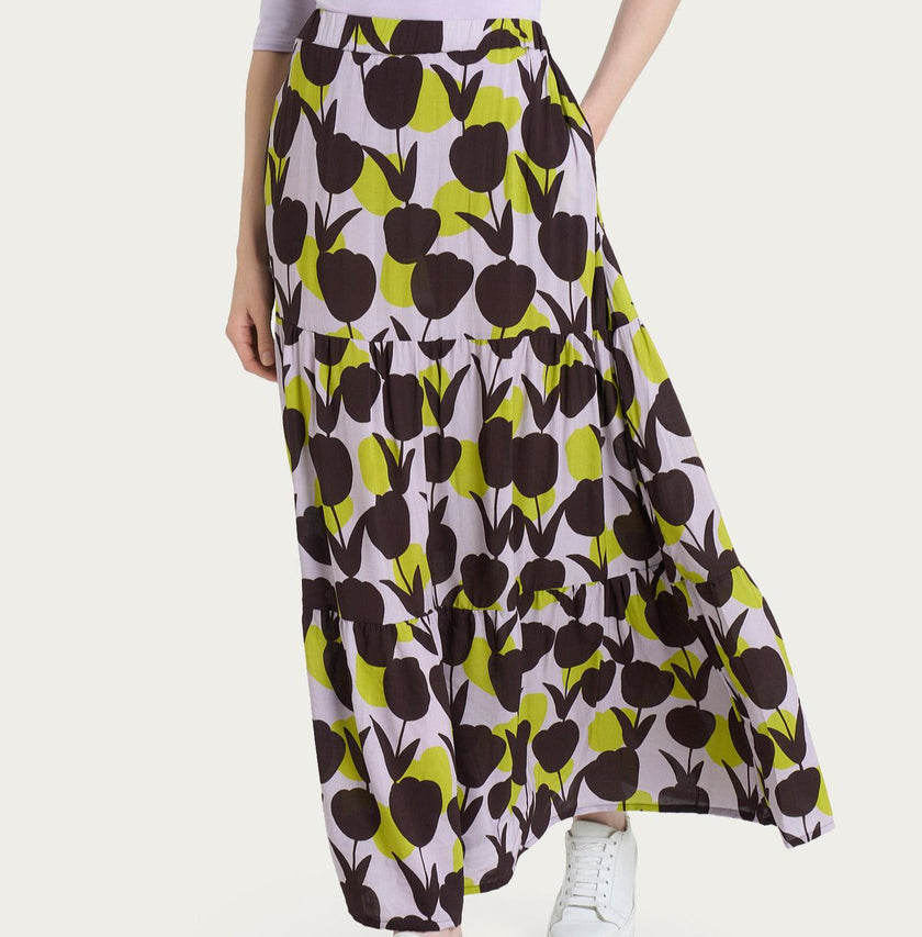 Gonna lunga con macro tulips pattern in Ecoseta RAGNO