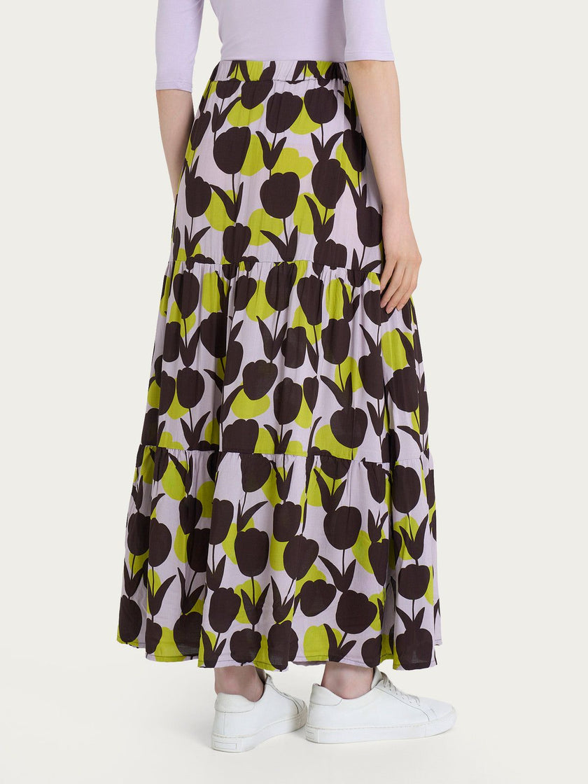 Gonna lunga con macro tulips pattern in Ecoseta RAGNO