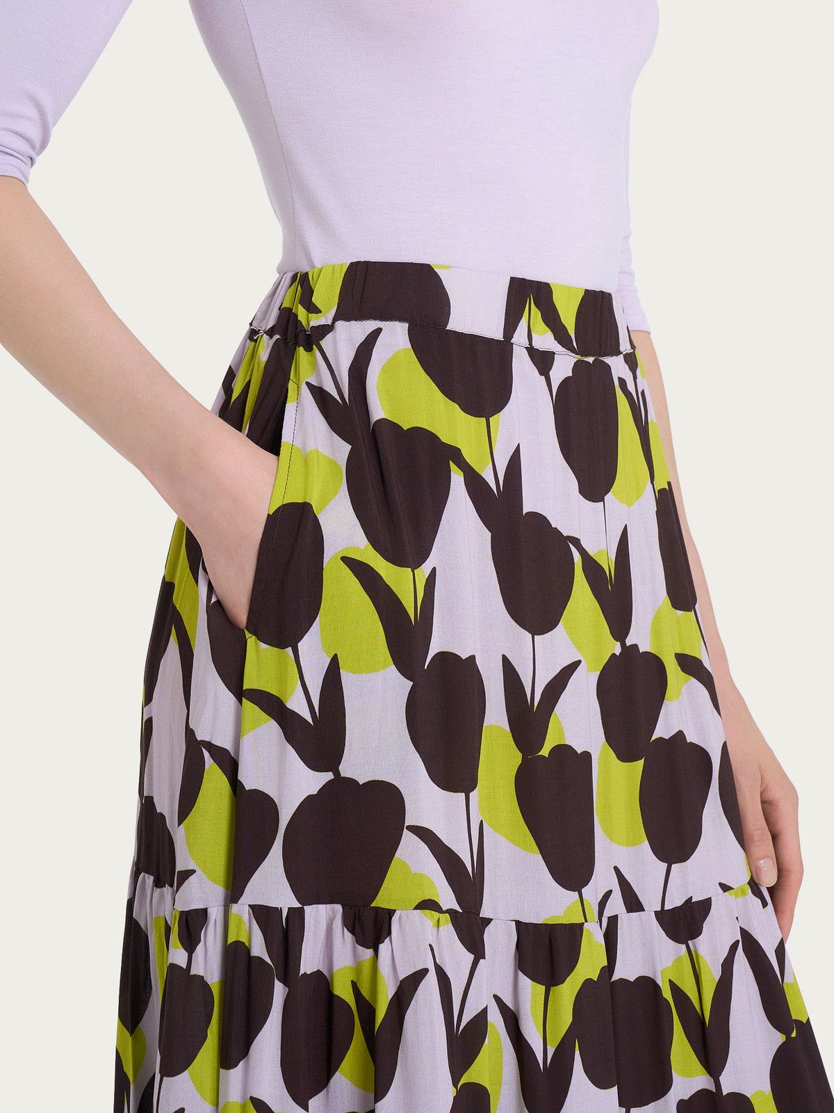 Gonna lunga con macro tulips pattern in Ecoseta RAGNO