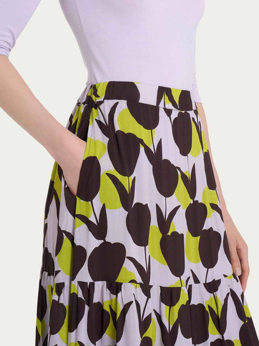 Gonna lunga con macro tulips pattern in Ecoseta RAGNO