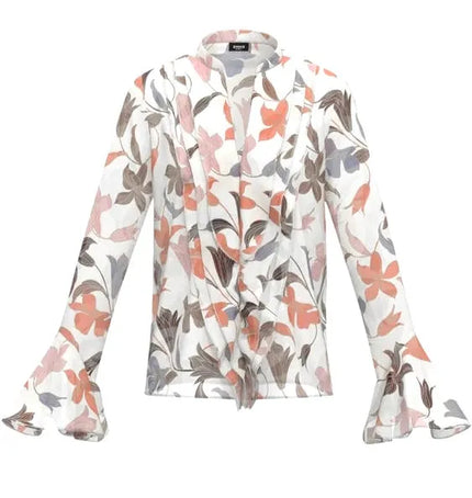 Blusa Fantasia a Fiori con Collo Coreano e Rouches EMME MARELLA