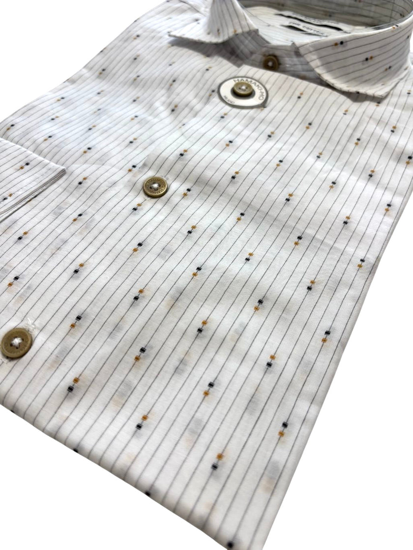 Camicia con motivo a righe e microfantasia HAMAKI-HO