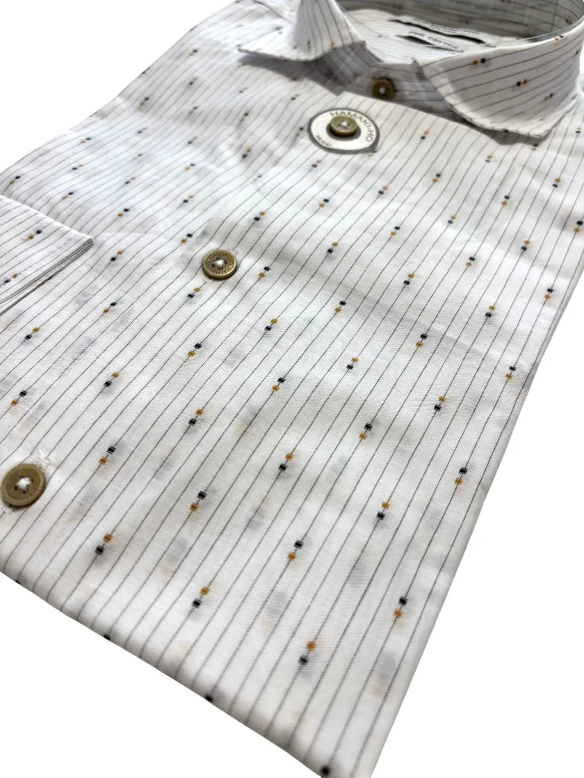 Camicia con motivo a righe e microfantasia HAMAKI-HO