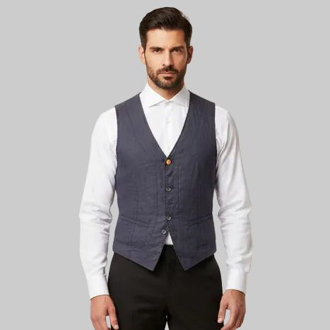 Gilet con bordi sfrangiati alle maniche e chiusura 6 bottoni