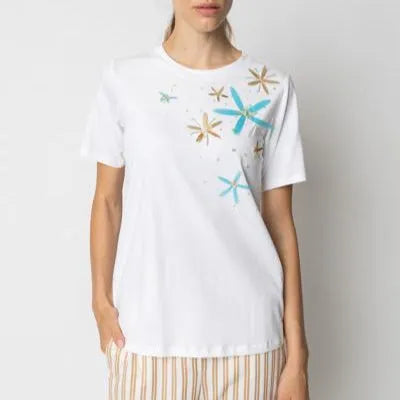T-Shirt con Fantasia a Fiori e Dettagli in Strass GIULIA VALLI