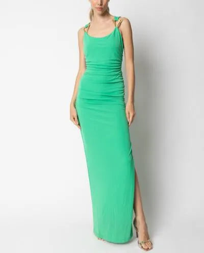 Abito lungo drappeggio laterale e accessorio alle bretelle GIULIA VALLI
