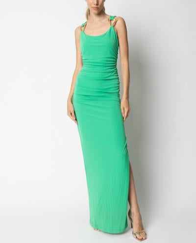 Abito lungo drappeggio laterale e accessorio alle bretelle GIULIA VALLI