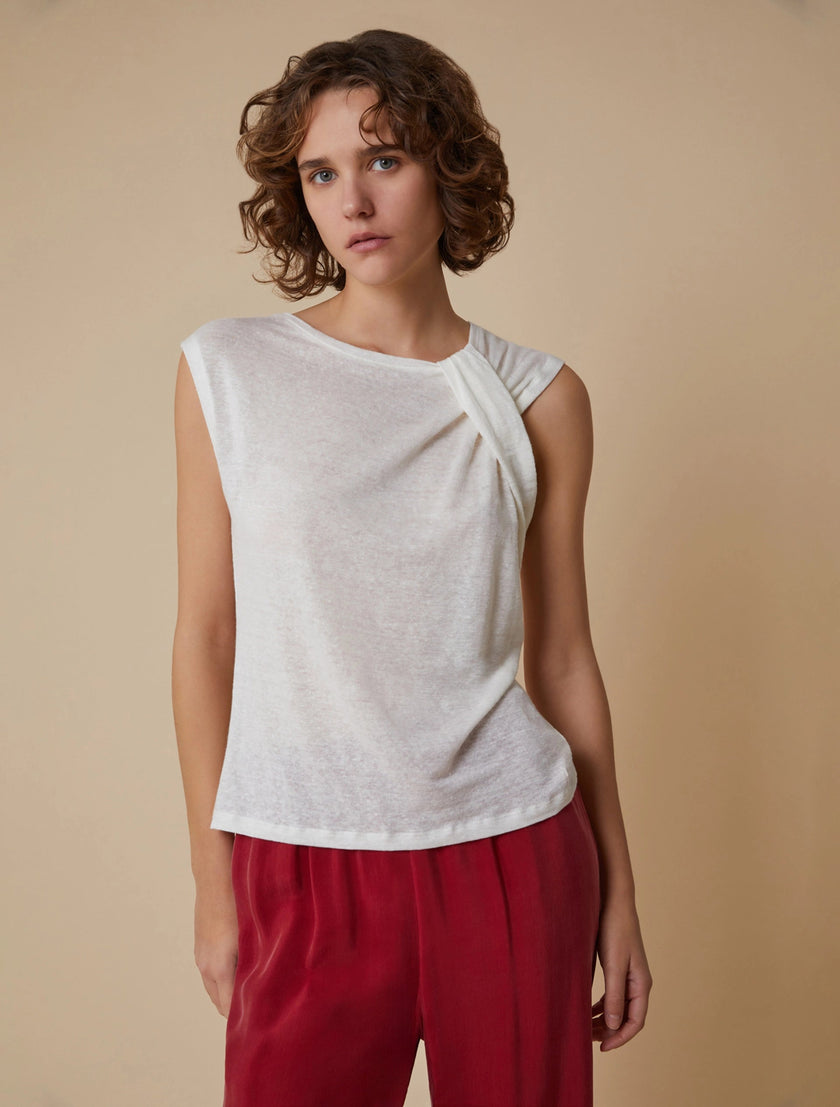 T-Shirt Girocollo di Lino con Motivo a Nodo PENNYBLACK