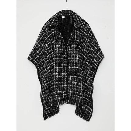 Mantella Poncho a Quadri con Frange EMME MARELLA, Nero — vista frontale | WEMAX