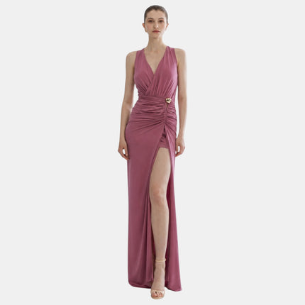 ABITO LUNGO CON DRAPPEGGI E ACCESSORIO FRONALE