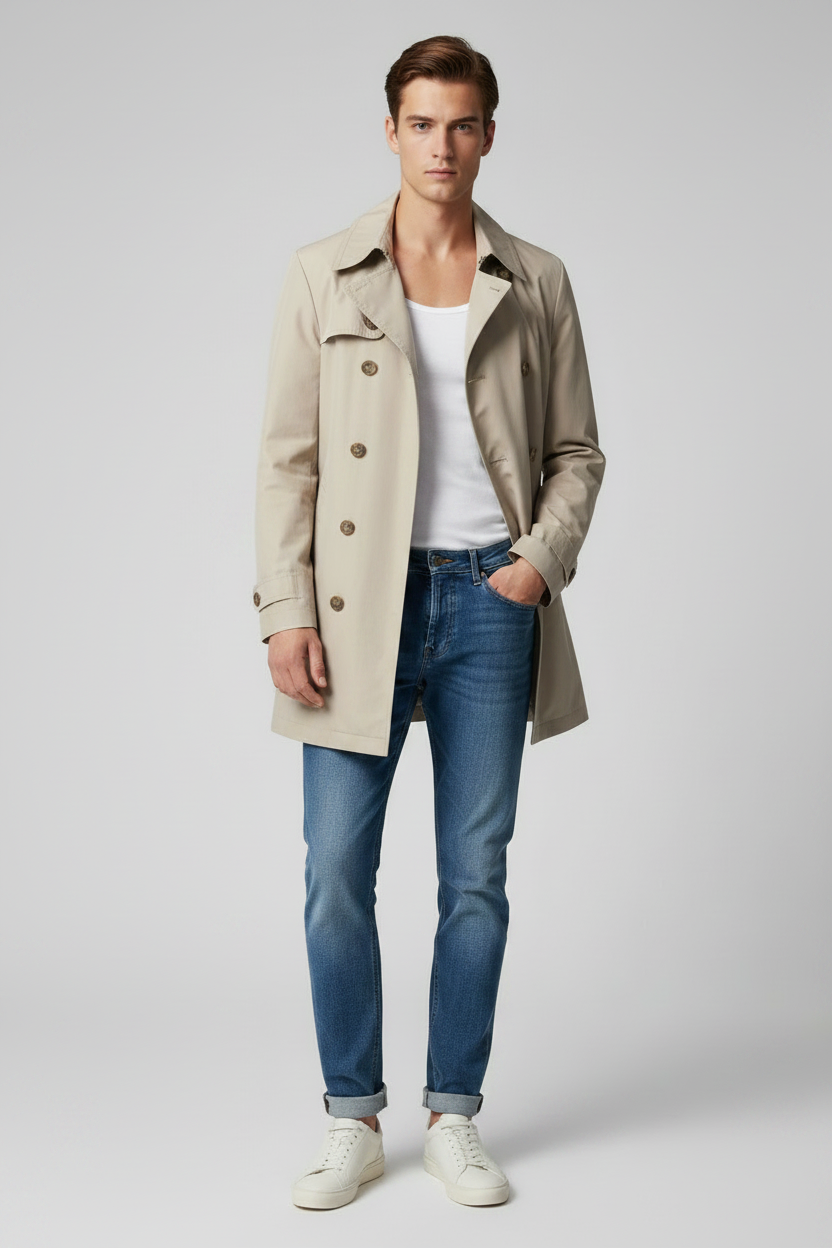 Trench Uomo Con Cintura in Vita